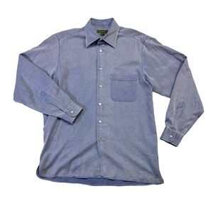 Ermenegildo Zegna mens L Large blue solid vintage cotton rayon sport shirt EUC